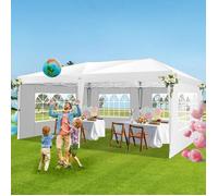 Hoteel Tonnelle Barnum Pliante 3x6 de Jardin Extérieur avec 6 Parois, Sac à roulettes et 4 Sacs de Sable-Blanc