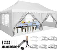 Hoteel Tonnelle Barnum Pliante 3x6 de Jardin Extérieur Professionnel avec 6 Parois, Sac à roulettes et 4 Sacs de Sable, Installation Facile pour Événements Extérieurs, Imperméable et UV50+, Blanc