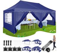 Hoteel Tonnelle Barnum Pliante 3x6 de Jardin Extérieur Professionnel avec 6 Parois, Sac à Roulettes et 4 Sacs de Sable, Installation Facile pour Événements Extérieurs, Imperméable et UV50+, Bleu Foncé