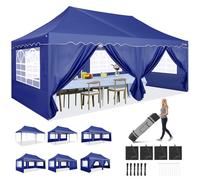 Hoteel Tonnelle Barnum Pliante 3x6 de Jardin Extérieur Professionnel avec 6 Parois, Sac à Roulettes et 4 Sacs de Sable, Installation Facile pour Événements Extérieurs, Imperméable et UV50+, Bleu Foncé