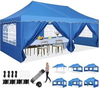 Hoteel Tonnelle Barnum Pliante 3x6 de Jardin Extérieur Professionnel avec 6 Parois, Sac à roulettes et 4 Sacs de Sable, Installation Facile pour Événements Extérieurs, Imperméable et UV50+, Bleu