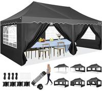 Hoteel Tonnelle Barnum Pliante 3x6 de Jardin Extérieur Professionnel avec 6 Parois, Sac à roulettes et 4 Sacs de Sable, Installation Facile pour Événements Extérieurs, Imperméable et UV50+, Noir