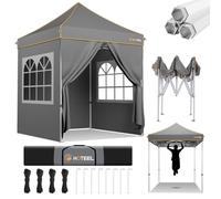 Hoteel Tonnelle Pliante 2 x 2 m très résistante avec 4 parois latérales, imperméable et Stable, UPF50+, 3 hauteurs, Tubes hexagonaux améliorés, Tente Commerciale, Grise