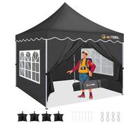 HOTEEL Tonnelle Pliante 3x3 ImperméAble avec 4 Parois LatéRales, Barnum Pliant UV 50+, Tonnelle Cadre éPaissi, Facile à Installer, Toit en Vague pour Mariages, FêTes, Terrasse (Noir)