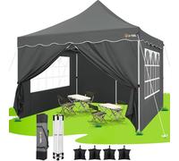 HOTEEL Tonnelle Pliante 3x3 Imperméable avec 4 Parois Latérales, Installation Facile Barnum Pliant 3x3 Portable Tonnelle de Jardin Exterieur avec 4 Sacs de Sable pour Fête, Festival, Marché, Gris