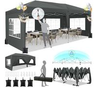 HOTEEL Tonnelle Pliante 3x6 avec 6 Parois LatéRales, UV 50+ Et ImperméAble Barnum Pliant, Cadre éPaissi, Grand Espace Tonnelle Pliante 3x6, pour Mariages, Plages, FêTes, Patio (Gris)