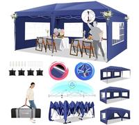 HOTEEL Tonnelle Pliante 3x6 Barnum avec 6 Parois, 420D Oxford Imperméable, Structure Renforcée Anti-Vent, Hauteur 3 Niveaux, Réflecteurs, Brevet Facile à Ouvrir, pour Fêtes, Jardins-en Bleu Foncé