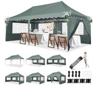 HOTEEL Tonnelle Pliante 3x6, Barnum Pliant 3x6 Tonnelle de Jardin Exterieur Impermable Tente de Reception avec Parois LatéRales, Sacs de Sable et Sac à roulettes pour Les événements en Plein Air, Gris