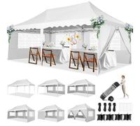 HOTEEL Tonnelle Pliante 3x6, Barnum Pliant 3x6 Tonnelle de Jardin Exterieur Impermable Tente de Reception avec Parois LatéRales, Sacs de Sable et Sac à roulettes pour Les événements en Plein Air,Blanc