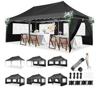 HOTEEL Tonnelle Pliante 3x6, Barnum Pliant 3x6 Tonnelle de Jardin Exterieur Impermable Tente de Reception avec Parois LatéRales, Sacs de Sable et Sac à roulettes pour Les événements en Plein Air, Noir