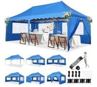 HOTEEL Tonnelle Pliante 3x6, Barnum Pliant 3x6 Tonnelle de Jardin Exterieur Impermable Tente de Reception avec Parois LatéRales, Sacs de Sable et Sac à roulettes pour Les événements en Plein Air, Bleu