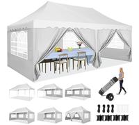 HOTEEL Tonnelle Pliante 3x6 ImperméAble avec 6 Parois LatéRales Barnum Pliant 3x6 Professionnel Tonnelle De Jardin Exterieur Tente De Reception, UV50+, avec Sacs à roulettes Et 4 Sacs De Sable