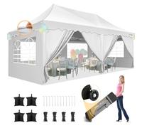 HOTEEL Tonnelle Pliante 3x6 ImperméAble, avec 6 Parois LatéRales, Barnum Pliante avec Construction à Une PousséE, Tonnelle Pliante 3x6 pour FêTes, Mariages, Camping (Blanc)