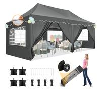 HOTEEL Tonnelle Pliante 3x6 ImperméAble, avec 6 Parois LatéRales, Barnum Pliante avec Construction à Une PousséE, Tonnelle Pliante 3x6 pour FêTes, Mariages, Camping (Gris)