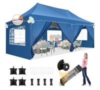 HOTEEL Tonnelle Pliante 3x6 ImperméAble, avec 6 Parois LatéRales, Barnum Pliante avec Construction à Une PousséE, Tonnelle Pliante 3x6 pour FêTes, Mariages, Camping (Bleu)