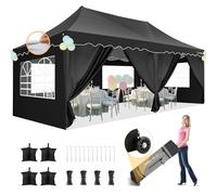 HOTEEL Tonnelle Pliante 3x6 ImperméAble, avec 6 Parois LatéRales, Barnum Pliante avec Construction à Une PousséE, Tonnelle Pliante 3x6 pour FêTes, Mariages, Camping (Noir)