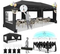 HOTEEL Tonnelle Pliante 3x6m étanche et Stable - avec 6 parois latérales, Construction en Une poussée, 8 Barres Pare-Vent - Tente de fête pour Mariage, Camping(Noir)