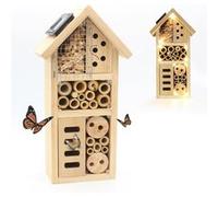Hôtel à Insecte - FISHTEC - En Bois - 10 LED - Panneau Solaire - Coccinelle, Papillon, etc Beige G