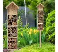 Hôtel à insectes en bois avec piquet de terre - H 78 cm - Maison à insectes naturelle à poser - Hôtel à abeilles, maison de bourdons, maison en bois, aide à la nidification pour abeilles, bourdons