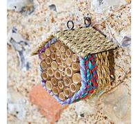 Hôtel hexagonal fabriqué à la main en coton recyclé issu du commerce équitable pour abeilles solitaires - Décoration de jardin écologique - Habitat faunique - Nichoir pour pollinisateur extérieur