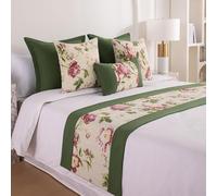 Hôtel Lit Renner Chemin De Lit Elegant Floral Bedding Decorative Protecteur De Couvre-lit Résistant À La Décoloration Serviette De Bout De Lit De Luxe-Green||Only 1 Pillowcase 50X50cm