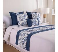 Hôtel Lit Renner Chemin De Lit Elegant Floral Bedding Decorative Protecteur De Couvre-lit Résistant À La Décoloration Serviette De Bout De Lit De Luxe-Blue||50X210cm for 1.5m Bed