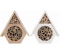 Hôtel pour abeilles nid d'abeille Hôtel pour insectes en bois pour abeilles sauvages & auxiliaires, décoration de jardin, set de 2 nichoirs en blanc et naturel 18,5cm