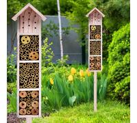 Hôtel pour insectes en bois avec piquet de terre 78 cm - beige - Maison pour insectes à poser dans le jardin