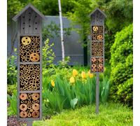 Hôtel pour insectes en bois avec piquet de terre 78 cm - gris - Maison pour insectes à poser dans le jardin