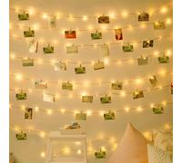 Hoteril 12M Guirlande Photo, 120 LEDs Guirlande Lumineuse Photo Avec 60 Clips Transparents pour Accroche Photo, Decoration Chambre, Noël, Fête, Mariage