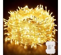 Hoteril Guirlande Lumineuse, Lumières de Noël 130LED 13M Intérieur et Extérieur 8 Modes Etanche Guirlande Led à Pile pour Noël Mariage Fête Club Jardin Fenêtre Mur Blanc Chaud