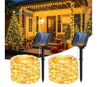 Hoteril Guirlande Solaire Exterieur, Lot de 2 x 17m, 150 LED Blanc Chaud, 8 Modes avec Mémoire, IP65 Étanche, Guirlande Lumineuse Exterieure Solaire pour Jardin, Terrasse, Noël
