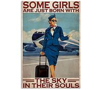 Hôtesse de l'air rétro affiche métal étain signe, certaines filles sont juste nées avec le ciel dans leurs âmes super durable salle de bain décoration murale cave bar affiche cuisine décoration de la