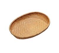 Hotfiary Panier en Bambou Tressé 1/3/5 Pièces, Panier à Pain Ovale Fait Main, Panier à Fruits en Osier Plat, Panier à Légumes Empilable, Plateau de Service Rustique Décoratif pour la Cuisine