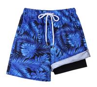 Hotfiary Short de Bain Garçon avec Doublure de Compression, Short de Bain Adolescent à Séchage Rapide, Protection UV, Short de Plage avec Taille élastiquée, Maillot de Bain D'été 13-16 Ans