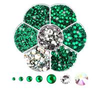 Hotfix - Lot de 3 000 pierres strass pour textiles - 7 tailles - Pierres rondes - Cristal pour bricolage - Pierres strass autocollantes pour nail art, vêtements, bricolage, artisanat - Vert foncé