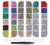 Hotfix Lot de 9 000 strass ronds à dos plat avec pince à épiler et stylo de crochetage pour loisirs créatifs, manucure, design d'ongles