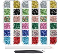 Hotfix Lot de 9 000 strass ronds en verre thermocollant, 3 tailles, 12 couleurs, avec pince à épiler et 1 stylo de prélèvement pour manucure, art du visage