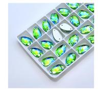 Hotfix Strass Strass à coudre de toutes tailles, couleurs cristal AB, gouttes populaires, pierres en, 2 trous(Fern Green AB,16x25mm 15pcs)