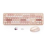 HotFox Ensemble clavier et souris sans fil, clavier rétro pour machine à écrire pleine grandeur, avec touches rondes, design ergonomique pour PC Windows, maison et bureau - Marron