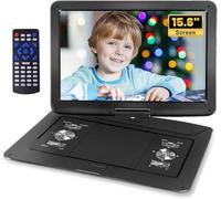 HotHat Lecteur DVD portable de 17,6 pouces, écran pivotant HD de 15,6" | Tous les disques sans région, USB/SD, synchronisation TV, haut-parleur clair à haut volume, chargeur de voiture