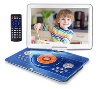 HotHat - Lecteur DVD portable portable de 16,9 pouces avec grand écran rotatif de 14,1" avec 6 heures de batterie rechargeable pour enfants, synchronisation TV, prise en charge