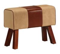 Hothingwell Banc Saut de Cheval 58 cm Marron en Cuir véritable et Bois de manguier Massif, siège rembourré épais pour Confort, Pieds Stables et Robustes, Style Vintage
