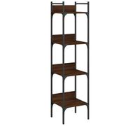 Hothingwell Bibliothèque à 4 Niveaux Chêne 35x30x138,5 cm Bois d'Ingénierie | Étagère verticale, acier revêtu de poudre, panneau de arrière, fixation murale incluse, salon bureau chambre cave