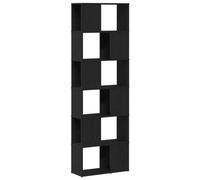 Hothingwell Bibliothèque chêne Noir 60x24x186 cm 6 Compartiments | Bois d'ingénierie, séparateur de pièce, rangement DVD et magazines, fixation murale fournie
