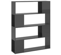 Hothingwell Bibliothèque Séparateur de Pièce Gris Brillant 100x24x124 cm | 4 compartiments spacieux, rangement magazines livres DVD, design classique, construction robuste, usage polyvalent