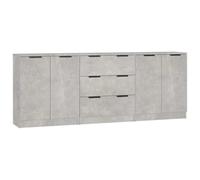 Hothingwell Buffet Bas Gris Béton 3 Pièces Bois Composite | Meuble de Rangement Multifonctionnel, Dessus Robuste pour Décor, Fixation Murale Incluse