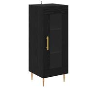 Hothingwell Buffet Chêne Noir 34 x 34.5 x 90 cm Bois Composite | Meuble Rangement Salon Moderne, Portes Affleurantes, Poignées Dorées, Design Stable