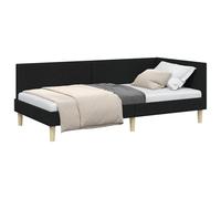 Hothingwell Cadre de Lit d'angle Noir 100x200 cm Tissu Contreplaqué | Design en L pour coin, tête de lit réversible, canapé-lit 2 en 1, entretien facile