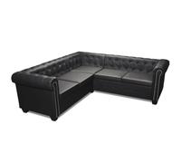 Hothingwell Canapé d'angle Chesterfield 5 Places Cuir Synthétique Noir | Structure en bois robuste, similicuir résistant, surface lisse élégante, entretien facile, assise rembourrée